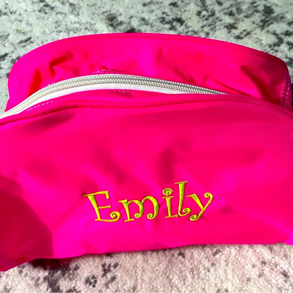 New Hot Pink Green Canvas Zip Emily Bag Makeup Toiletry Carry-all Case - Picture 1 of 5